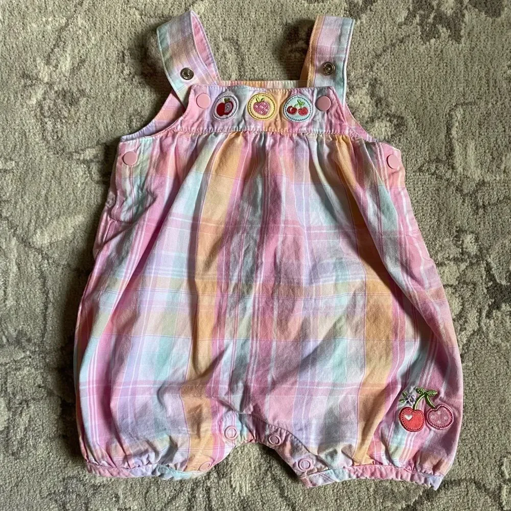 Carter's Just One Year Pastel Multicolor Plaid Kids Overall short romper
